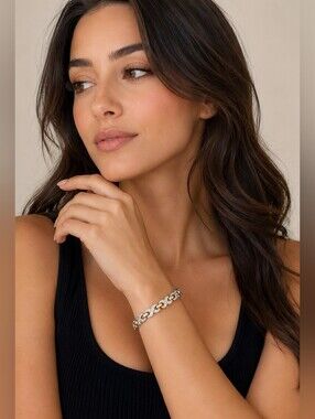 Two-Tone Gold & Silver Women's X Link Crystal Bracelet 8"